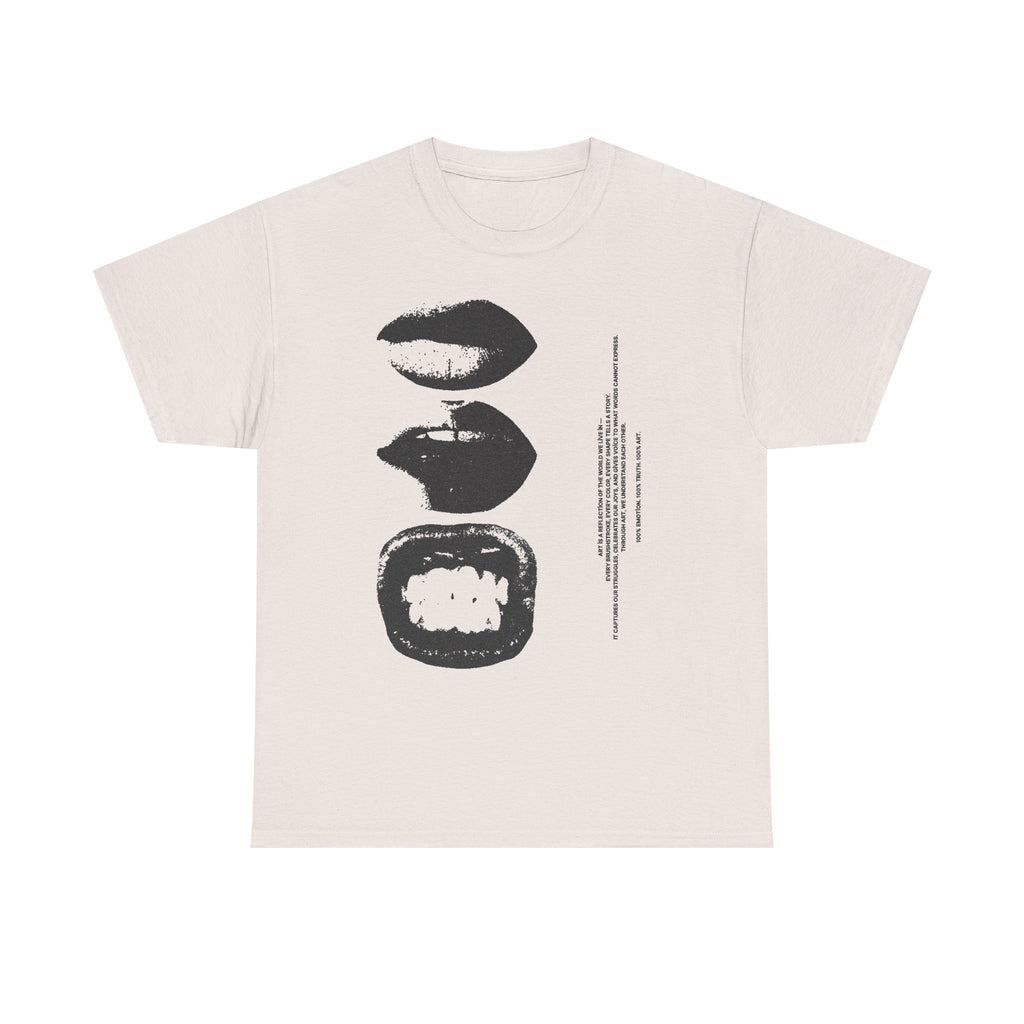 Grafické tričko s potiskem rtů — tričko s ústy v monochromatickém pop-art stylu