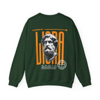 Classical Bust Graphic Sweatshirt — Retro Orange Typographic Design